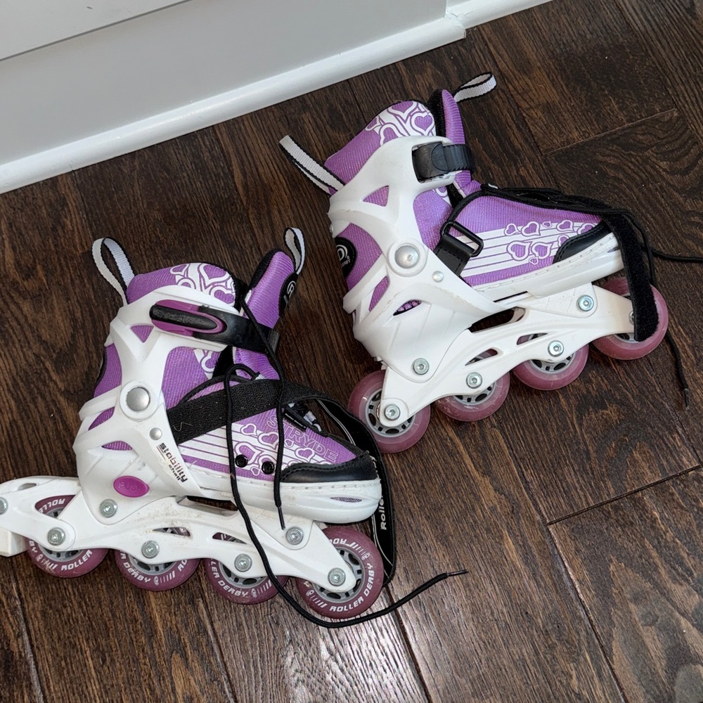Roller Derby Stryde Purple and White Rollerblades adjustable size 11-1 w pads - Picture 2 of 12